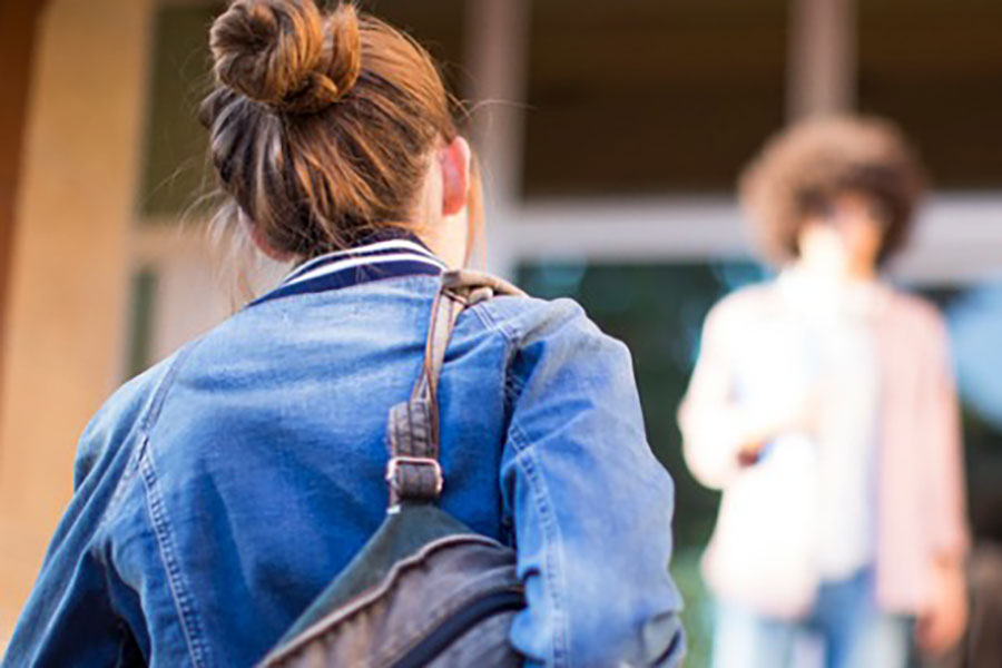 College student going to class