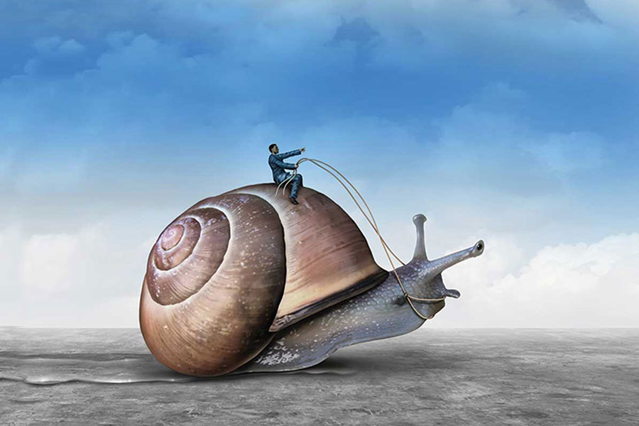 Cartoon Man Riding a Snail