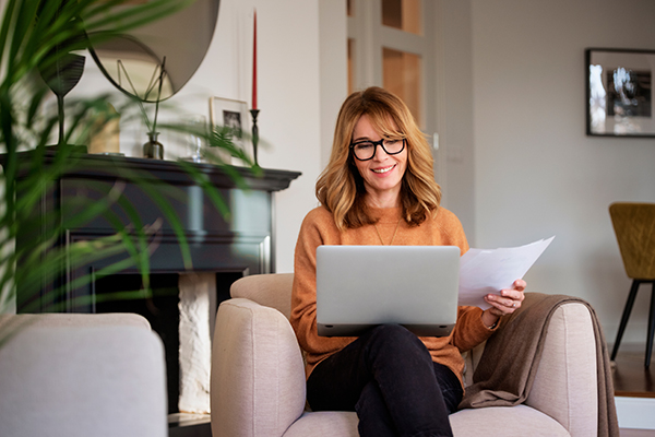 confident woman reviewing financial goals